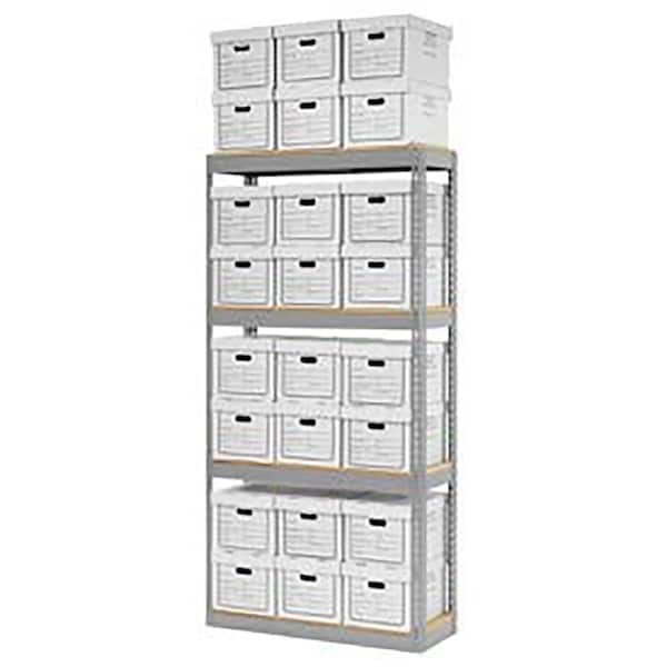 Record Storage Open With Boxes 42W x 15D x 84H, Gray